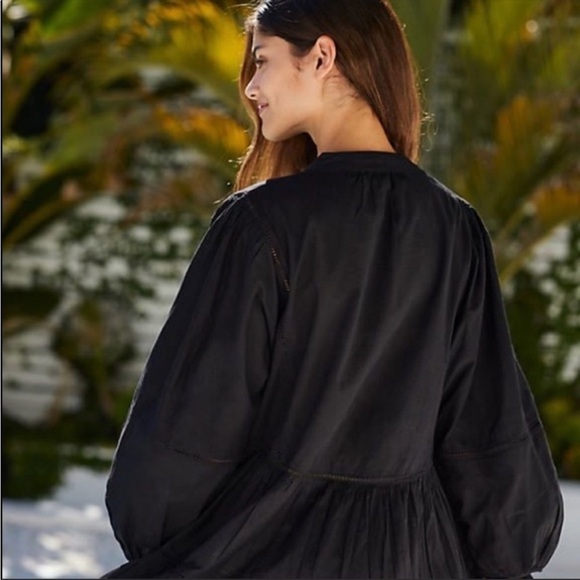 Anthropologie Seafolly Black Coverup Dress Boho Beach Swim Mini Size M/L NWT - Picture 2 of 5